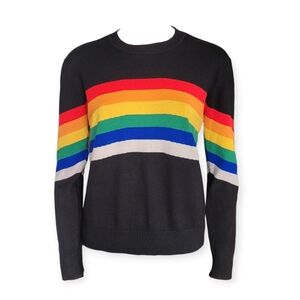 Design Lab Lord & Taylor Black Sweater with Rainbow Stripes